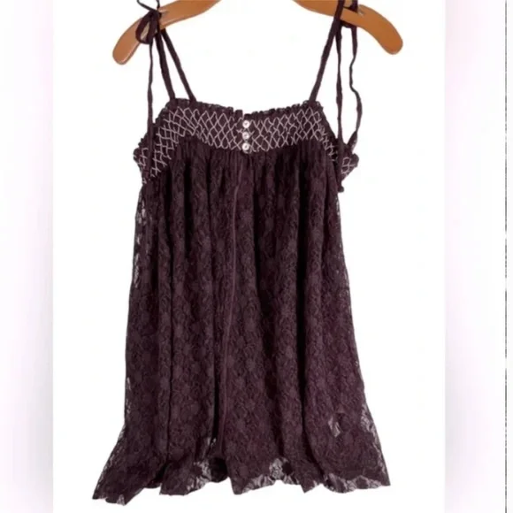 Free people Intimately Plum Wine Button Lace Embroidered Romper Sheer Slip XS - Picture 2 of 9